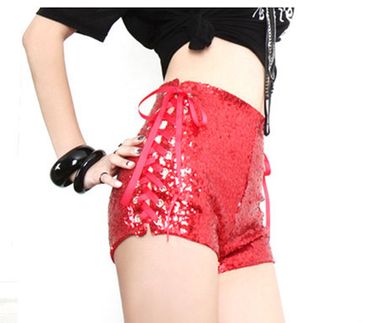 2025s New DS Performance Costume Nightclub Hot Pants Women's High Waist Sexy Lace-up Hollow Sequin Shorts Summer Trend_voghion.com