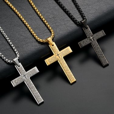 Titanium Personalized Electroplated Black Cross Necklace Men Stainless Steel Jewelry_voghion.com