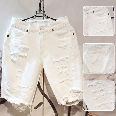 Pants Hip Hop Button Zipper Closure Short Jeans Ripped Hole Cotton Summer Shorts Men Clothes_voghion.com