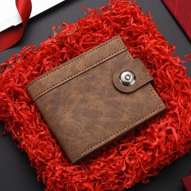 Men's Bags New Men's Short Wallet With Button Wallet High Value Leather No Logo Multi Card Slot Coin Wallet Men's Card Holder_voghion.com
