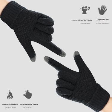 Autumn Winter Touch Screen Men, Thickened Anti Needle Jacquard For Women, Fashionable And Warm Couple Knitted Gloves_voghion.com