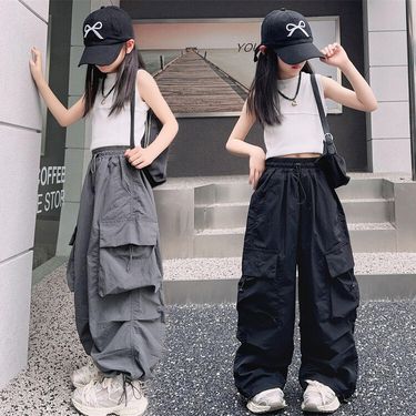 Girls' stylish workwear set 2024 summer new item, mid size children's vest T-shirt, fashionable pants two-piece set,_voghion.com