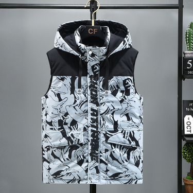 Men's new camouflage cotton jacket for warmth, men's casual camisole sleeveless oversized youth vest trend_voghion.com