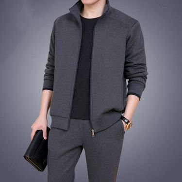 Men's Clothing middle aged and elderly men's autumn and winter clothing two piece suit cardigan sweater casual sports suit tops and pants_voghion.com