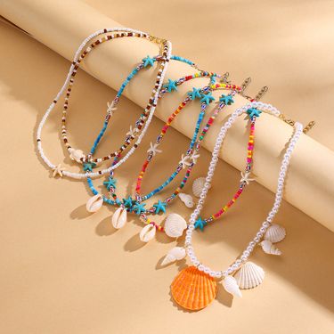 White Shell Pendant Necklace Pearl Starfish Beaded Shell Necklace_voghion.com