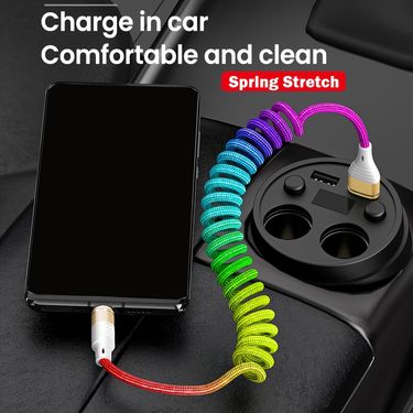 3A Fast Spring USB Type C Charger Cable - Adjustable Length, Nylon Braided, Durable, Fast Charging, Compatible with Samsung/Xiaomi_voghion.com