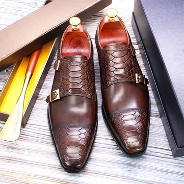 Leather shoes men's new business casual leather shoes genuine leather retro double buckle monk shoes men men shoe_voghion.com