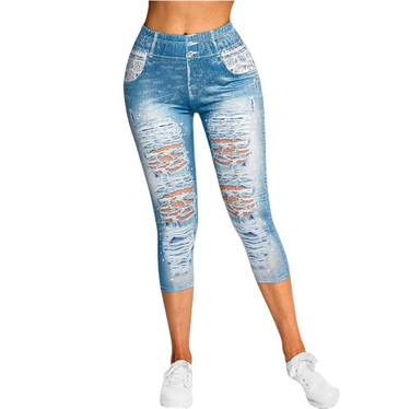 Nya Imitation Denim High Waist High Elastisk Fitness Training Running Yoga Byxor_voghion.com