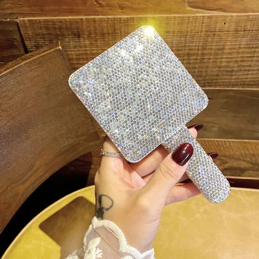 Luxury Diamond Vanity Mirror With Lip Handle – HD Portable Makeup Mirror For Home & Travel (Elegant PU/PS Frame, Non-Electric, Gift-Ready)_voghion.com