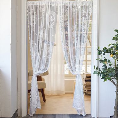 Round Mirror Flower Lace Door Curtain Bedroom Decoration Impermeable Window Screen Punch Free Partition Curtain_voghion.com