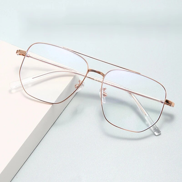 New fashion stainless steel frame plain anti-blue glasses Europe and the United States double beam flat light mirror men with myopia mirror_voghion.com