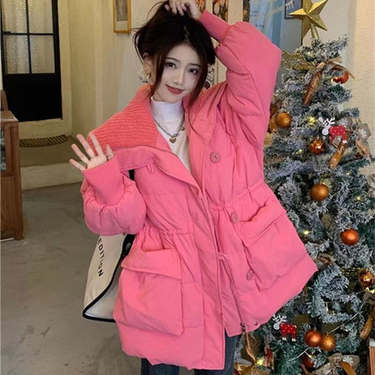 2023 Internet Famous Korean Version New Loose Casual Medium Length Down Cotton Jacket With Large Pockets Warmth And_voghion.com