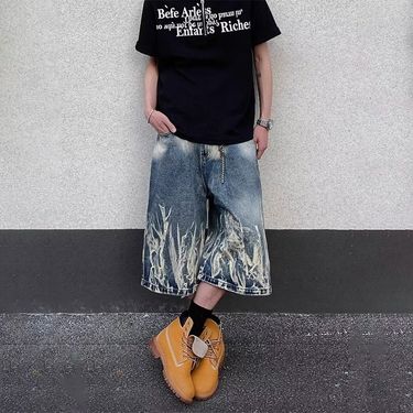 Men's Streetwear Tie-Dye Jeans Baggy Cargo Shorts Summer Straight Leg Mid-Length Casual Pants For Hip-Hop Fashion_voghion.com