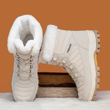 Unisex Waterproof Snow Boots For Couples - Winter Thermal Slip-Resistant Outdoor Shoes With Fleece Lining (Black/White/Beige, Sizes 36-44)_voghion.com