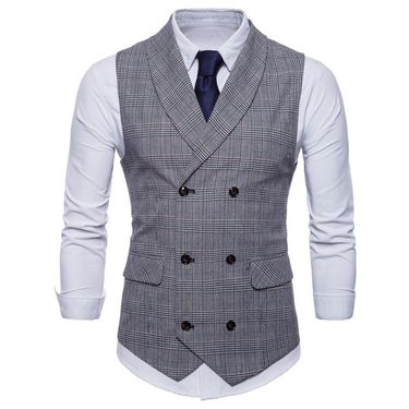 men's plaid business casual British gentleman formal wear large size suit vest_voghion.com