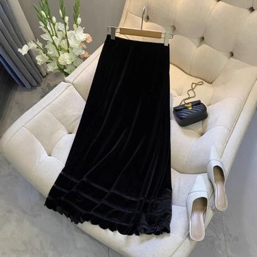 GraceChic GraceChic GraceChic Style Design Lace A-line For Women 2025 Autumn New High-end Velvet Elegant Midi Skirt_voghion.com