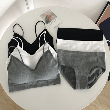 Women's Sports Bra Set Underwear Bra Korean Style Push Up No Steel Ring Bra Sexy Tube Top High Elastic Panty Set_voghion.com