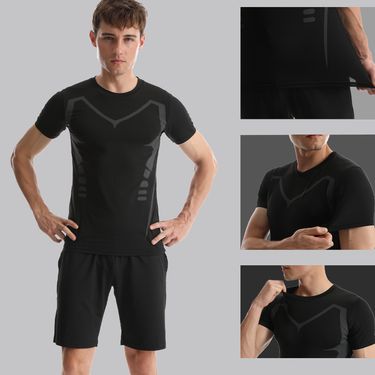 Sports Tights Men's Summer Outdoor Fitness Clothes Suit Quick Drying Men's T Shirt Training Running Elastic Breathable Vest_voghion.com