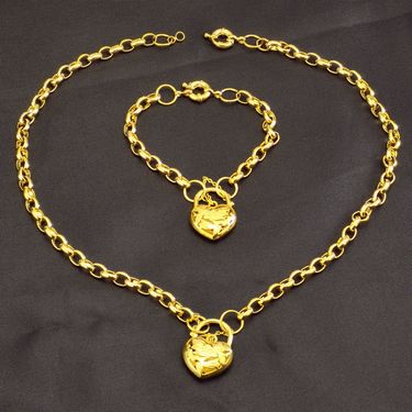 Yellow Heart Belcher Padlock Pendant Necklace & Bracelet for Women_viptrois.com