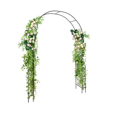 7.9 Feet Metal Garden Arch Backdrop Stand With Fence For Climbing Plants_voghion.com