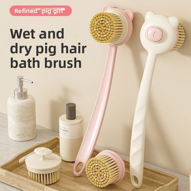 Boar Long Handle Brush Soft Bristle Back Scrubber Bathroom Bathing Tool_voghion.com