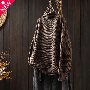 Women's Winter Sweater - Soft Knit Semi-Turtleneck Pullover, Loose Fit Casual Sweater With Vintage Style, Flattering And Comfortable For Everyday Wear_voghion.com