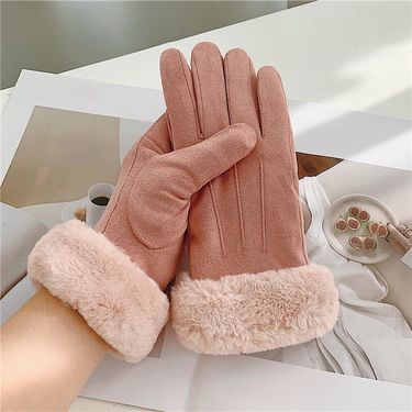 Cycling Gloves Warm Cute Women Suede Ski Electric Bike Winter Fleece Cold-Proof Touchscreen_voghion.com
