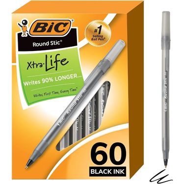 Round Stic Xtra Life Ballpoint Pen Medium Point 1.0mm Black 60Count_voghion.com