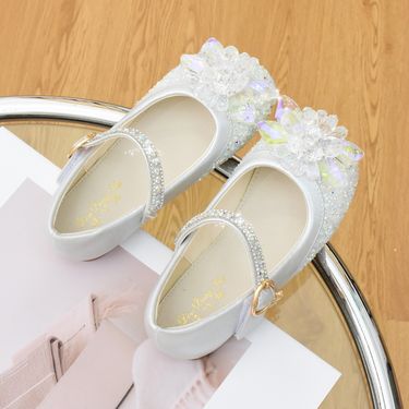 Children's glass slippers Spring and autumn baby single shoes rhinestones Princess shoes piano catwalk dress shoes Soft soled leather shoes_voghion.com