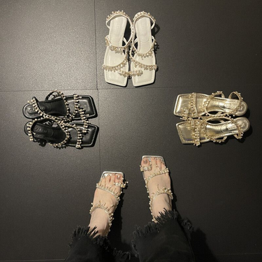 -6 Spring/Summer 2024 Water Diamond Pearl Chain Toe Set High Heel Sandals New Square Headed Versatile Fashion Heels_vogvips.com