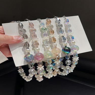 Glittering Floral Crystal Beaded Phone Lanyard - Elegant Handmade Wrist Chain & Bag Charm For Women (DIY Accessory)_voghion.com