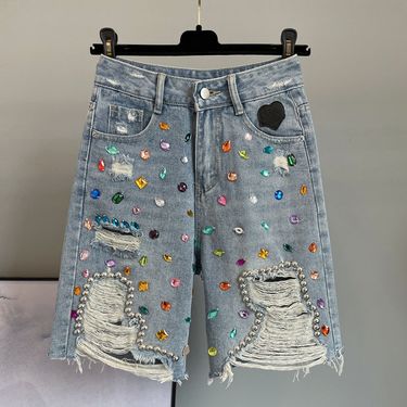 Women's high-waisted denim shorts summer new slim fit versatile ripped student student tassel hot pants trendy_viptrois.com