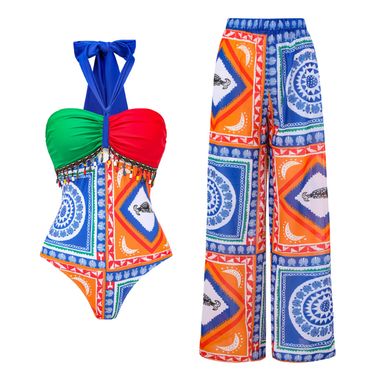 Women's sexy one-piece swimsuit women's conservative belly-covering lace-up swimsuit hot spring chiffon beach skirt suit_ecoleips.com