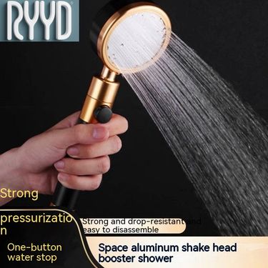 black RYYD Boosted Gold Space Aluminum Head, Pressurized Large Water Outlet, Household Shower Set, Bath Heater Head_voghion.com