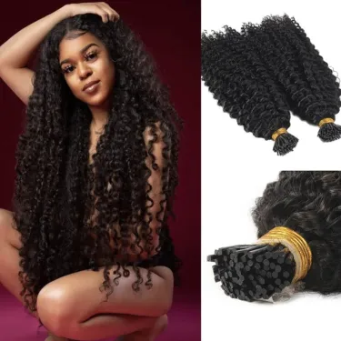 Kinky Curly Long I Tip Hair Extension For Women Brazilian Human Hair Bundles Bulk Fusion Keratin I Tip Bond Curly Hair 100Pcs_voghion.com