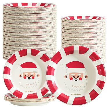 6-24pcs Round Christmas Paper Plates Disposable Party Plate 8.7'' Cute Santa Claus Dinnerware Table Decorations Holiday Supplies_voghion.com