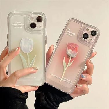 Clear Luxtury Pink Rose Phone Case For iPhone 15 14 12 13 11 Pro Max X Xs Xr 7 8 15Plus SE Soft Silicone_voghion.com