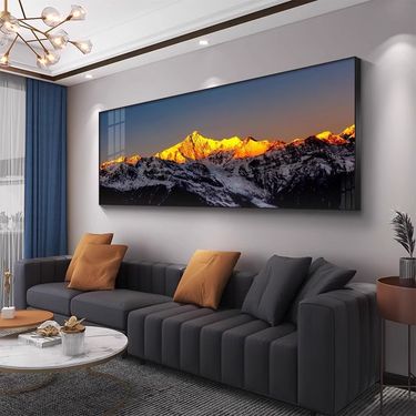 Living Room Decorative Backrest Sunshine Golden Mountain Light Luxury Elegant Sofa Background Wall Hanging Painting_voghion.com
