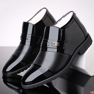 Men's cotton leather shoes plus fleece thickened warm casual high-top men's dress shoes_voghion.com