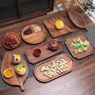 Walnut Wood Rectangular Serving Tray – Japanese Style Tea Ceremony Plate For Cups Fruits Desserts & Hotel Dining (Elegant Wooden Tableware)_voghion.com