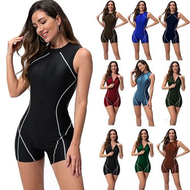 Women's Clothing Competition Swimsuit - High Performance One Piece | Chlorine Resistant & UPF 50+ For Surfing/Diving (Black/Blue, S-XL) | Swimwear_voghion.com