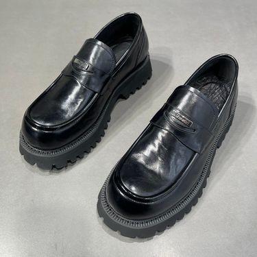 Leather For Men, Korean Version, Trendy, Handsome, Casual, Sponge Cake, Black Genuine Leather, Loafers, British Style,_voghion.com