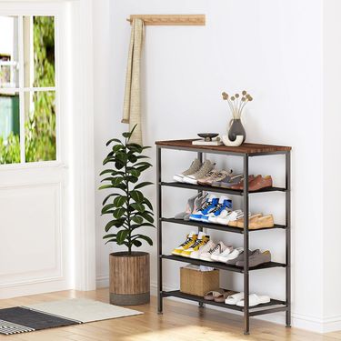 Oxford Cloth Iron Art Multifunctional Splicing Shoe Cabinet Wood Living Room Balcony Entrance Assembly Shoe Rack_voghion.com