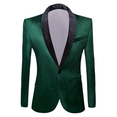 Men's velvet green fruit collar groom's wedding slim fitting dress suit jacket singer costume_voghion.com