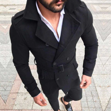 Men's Coats Fashion Woolen Autumn Winter Lapel Double Button Windbreaker Trench Coat Belt Cold Resistance Mid-Long_voghion.com