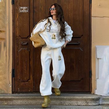 Women's Clothing women's fashion letter medal embroidered sweatshirt fashion sports leisure two piece suit women's white simple trousers_voghion.com