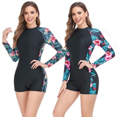 Women's Clothing Swimsuit - Full Coverage With Back Zipper | UPF 50+ Modest Swimwear For Beach & Pool (Black/Blue, S-XL) | Quick Dry Fabric_voghion.com