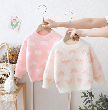 Children's Mink Fleece Sweater Thickened Autumn And Winter New Korean Version Baby Pullover Knitted Girl Love Bottoming Shirt_voghion.com