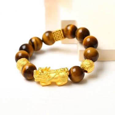 Sha Jin Domineering Tiger Eye Stone Lucky Gold Shop With Transfer Beads Brave Bracelet Live_voghion.com