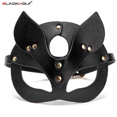 BLACKWOLF Harness BDSM Leather Fetish Funny Cat Masks Cosplay Halloween Party Half Face Mask For Adult Women Intimate_voghion.com